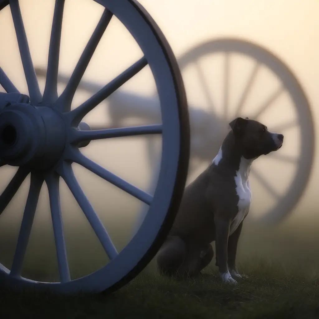 Sallie, the brindle Staffordshire Terrier who served with the 11th Pennsylvania Infantry, keeping watch over fallen soldiers at Gettysburg — a symbol of loyalty and remembrance among animals who served in war.