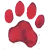 Bold red pawprint symbolizing compassion, emergency aid, and lifesaving action.