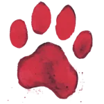 Bold red pawprint symbolizing compassion, emergency aid, and lifesaving action.