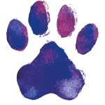 Vibrant purple pawprint reflecting hope, second chances, and legacy in animal rescue.