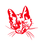 A red illustration of a cats head